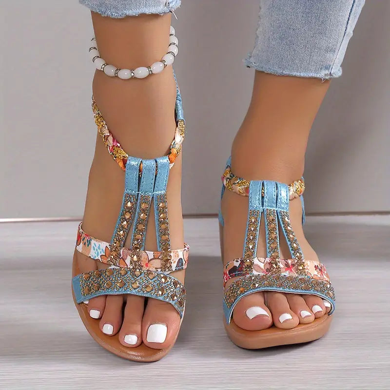 Kasia | Sandalias de cuña trenzadas con diamantes de imitación Boho Glam