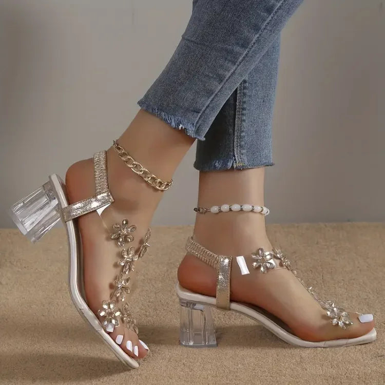 Camila | Sandalias de mujer con tacón de strass y flores