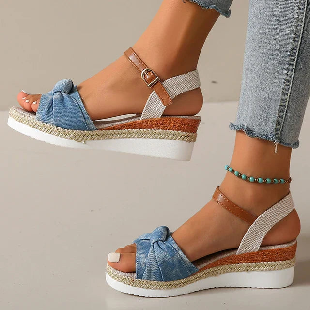 Julieta | Sandalias de cuña anudadas con estilo para mujer