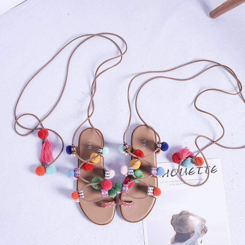 Eva | Sandalias Boho Con Pompones De Colores