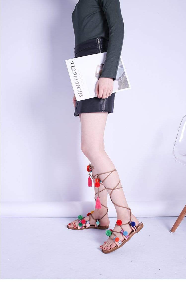 Eva | Sandalias Boho Con Pompones De Colores